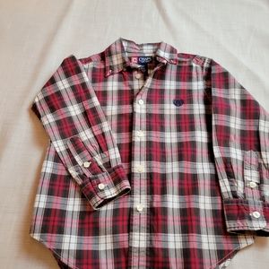 Chaps Boys Holiday Red, Brown and White Plaid Button Down Shirt, Size 4